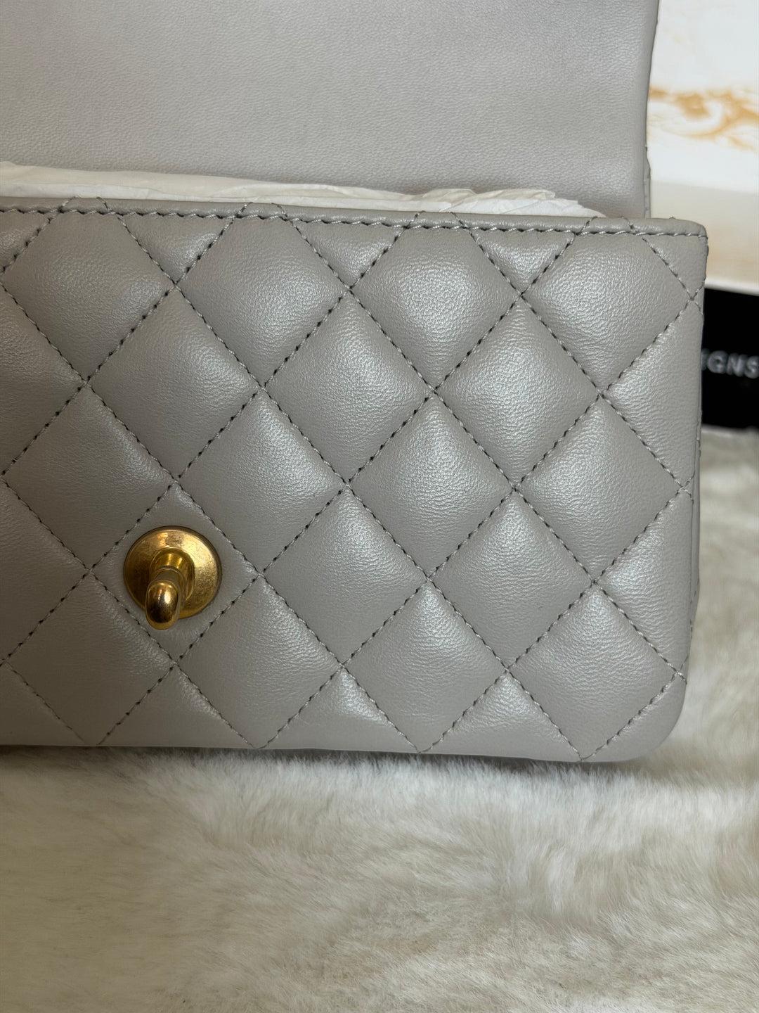 CHANEL Grey Lambskin Aged GHW Top Handle Mini Rectangular Flap Bag 2021 21A collection