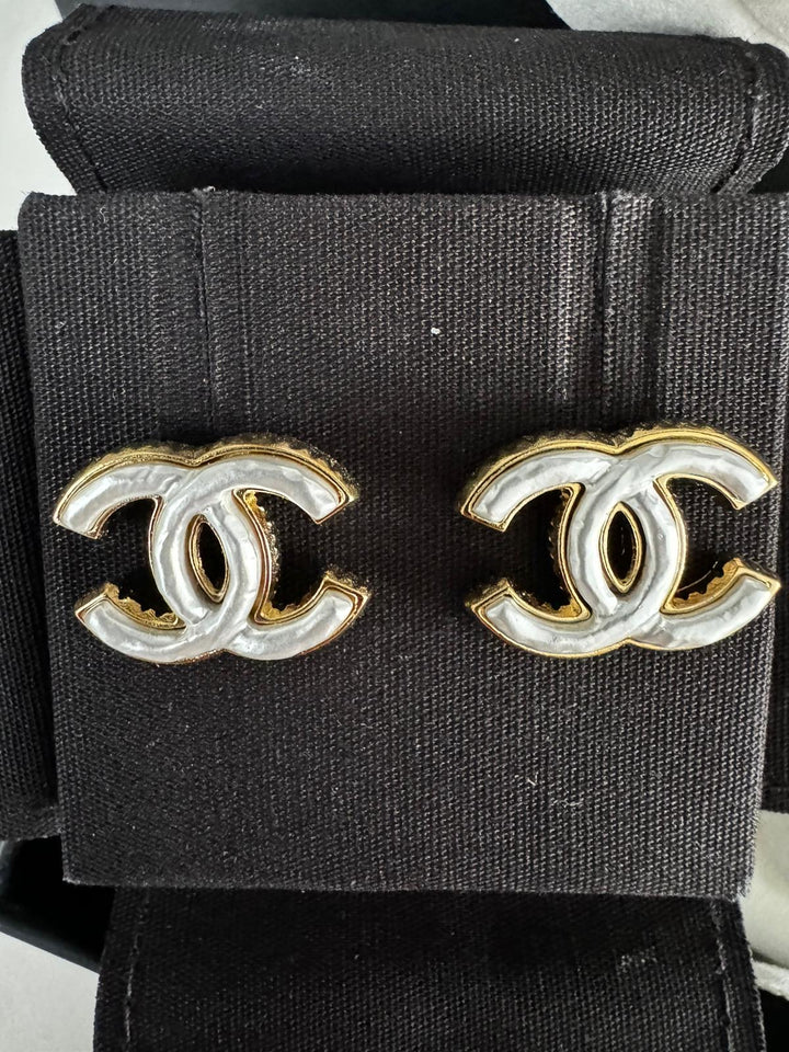 Chanel 24A 2024 Fall/Winter Gold with White Earrings