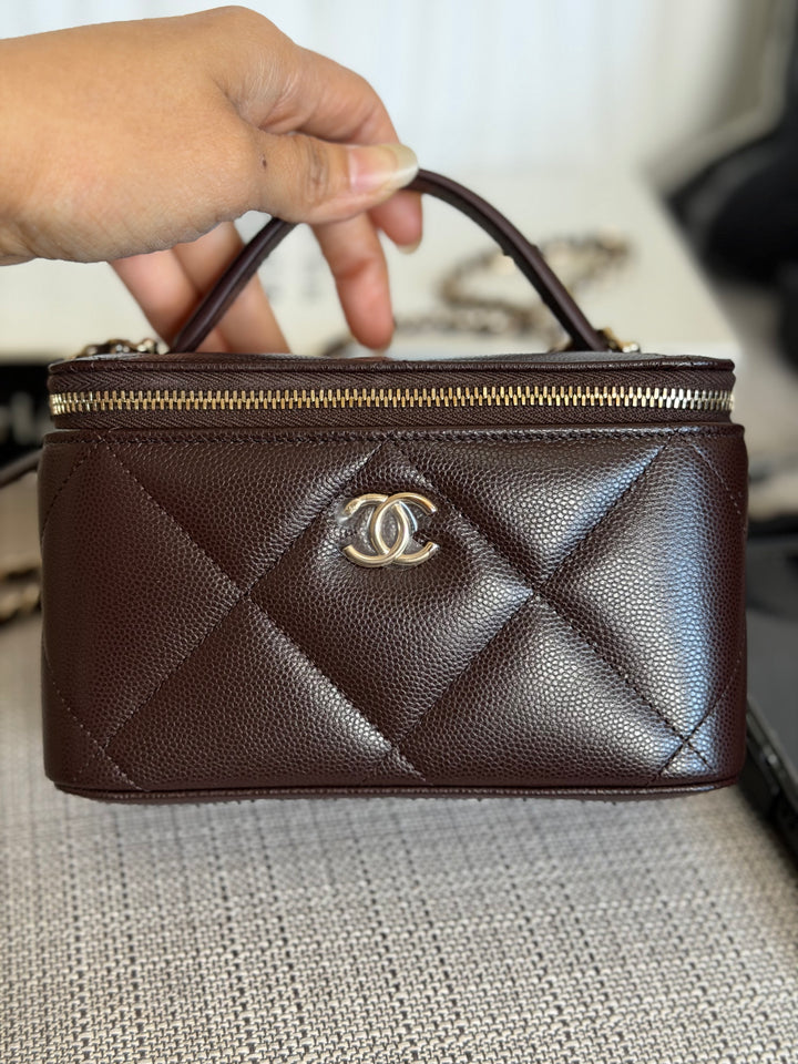 CHANEL 26S Dark Brown Caviar LGHW Small Vanity Case with Top Handle