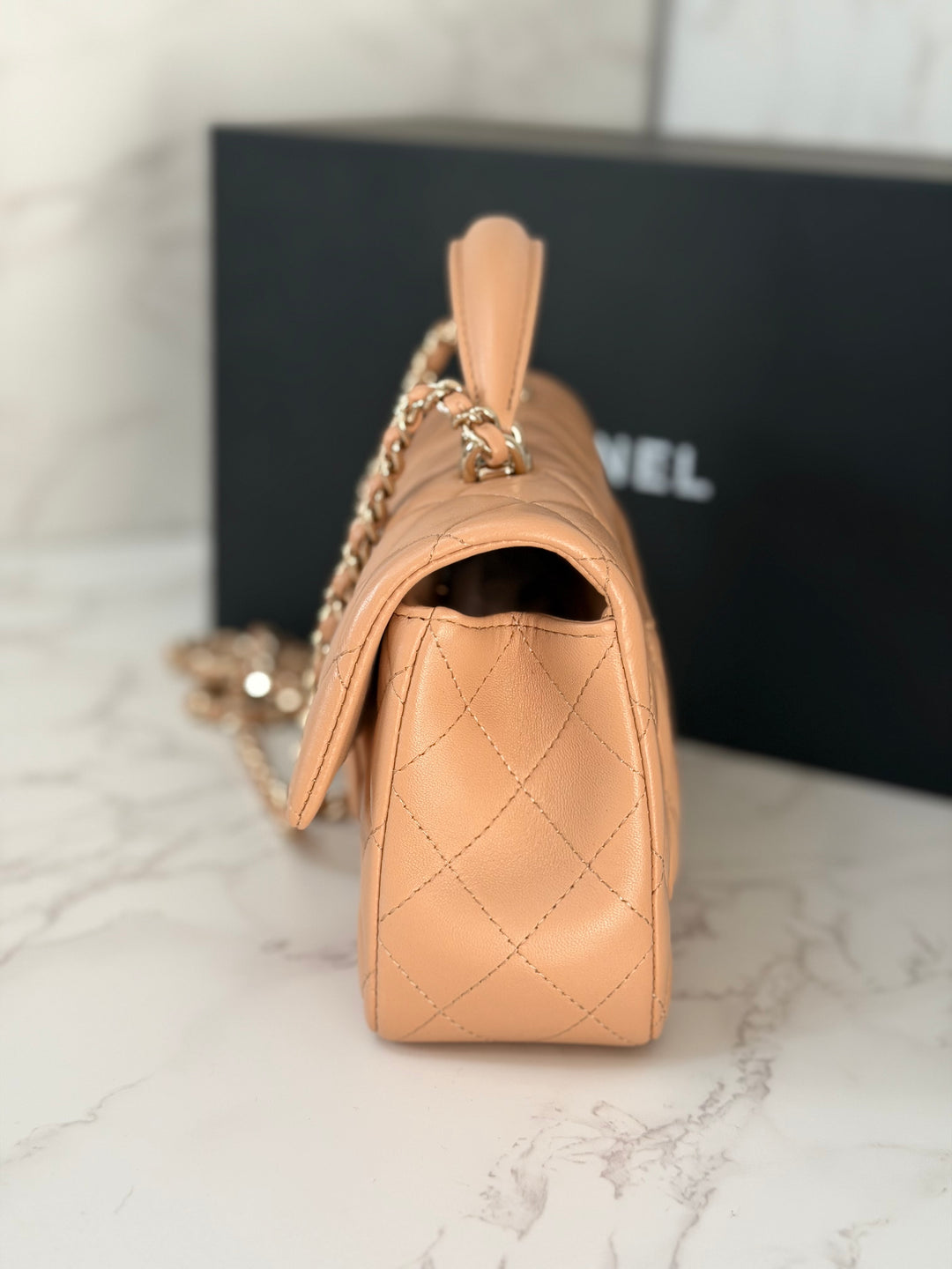 CHANEL 23K 2023 Dark Beige NR649 Lambskin LGHW Mini Rectangular Flap Bag with Top Handle