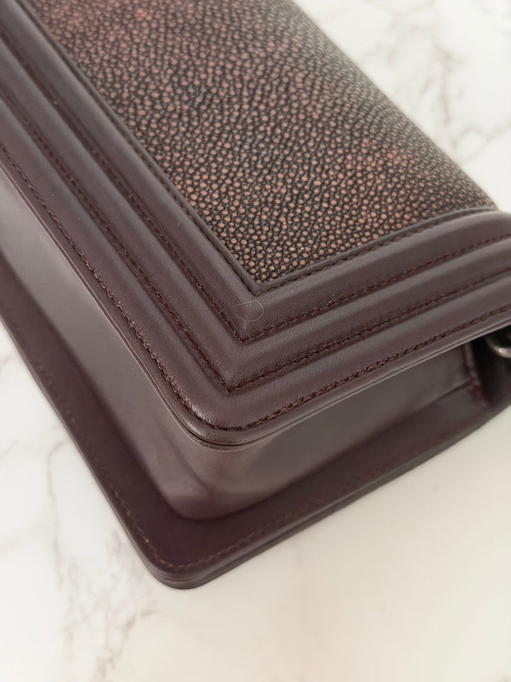 Chanel series 21 2015 Burgundy Lambskin Stingray SMALL Le Boy Flap Bag with Ruthenium HW