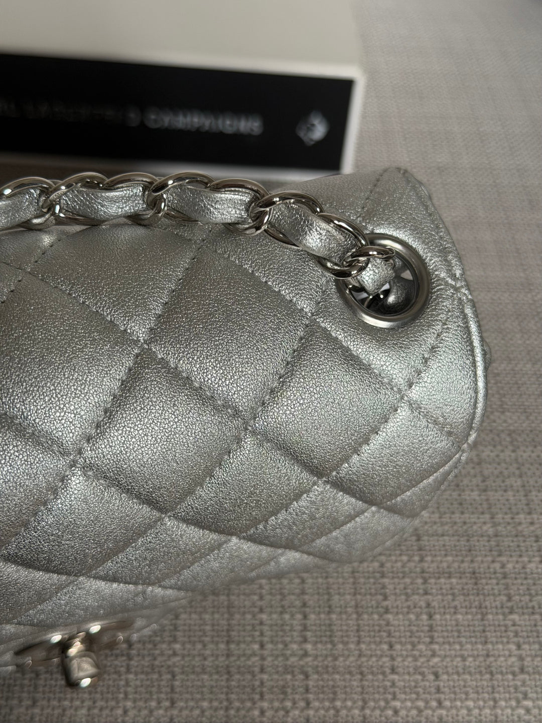 CHANEL Metallic Silver Lambskin SHW Square Mini Flap Bag 2021 21P collection series 31
