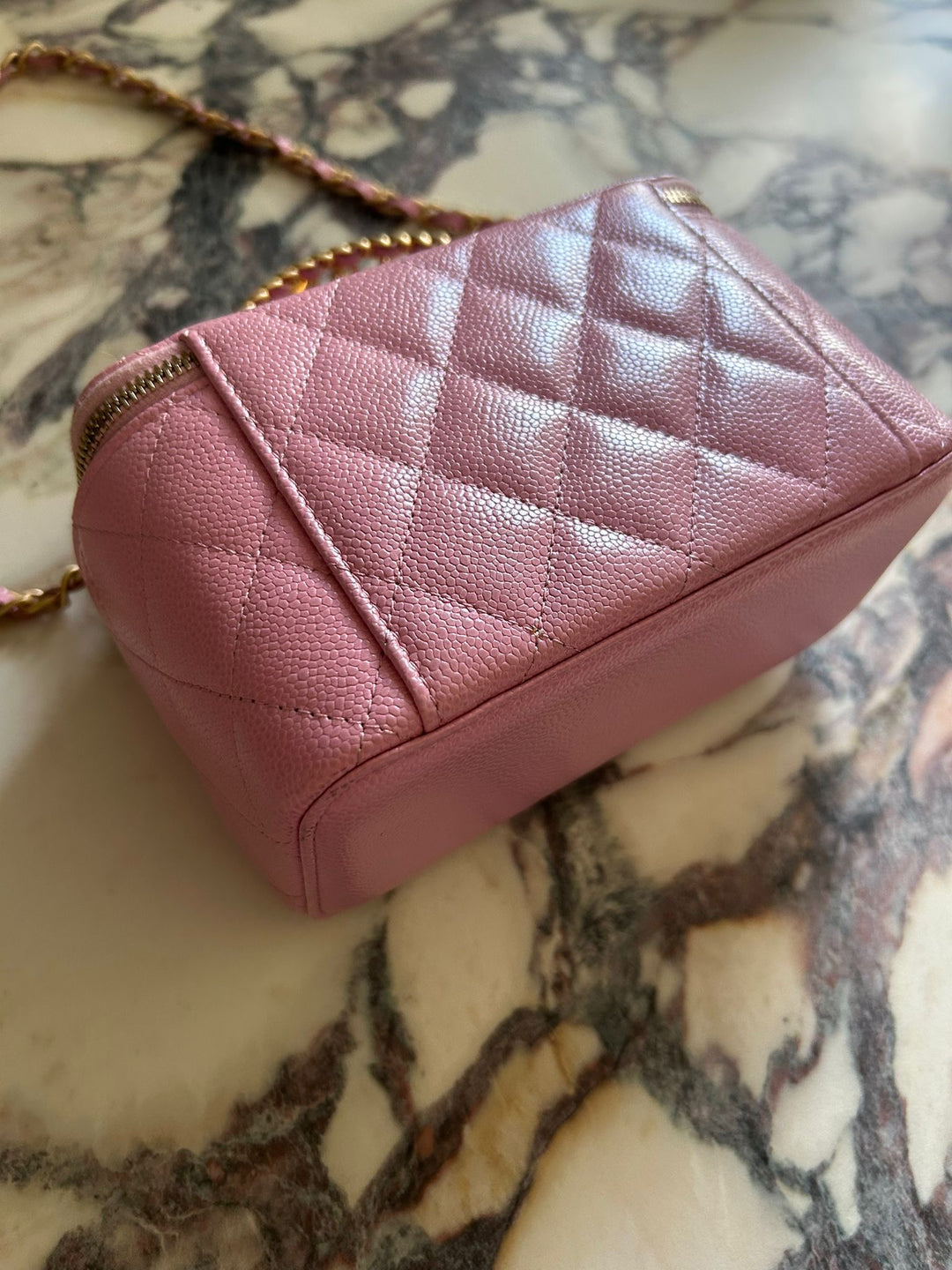 CHANEL 22S Mauve Pink Caviar Aged GHW SMALL Vanity with Metal and Leather top handle 2022