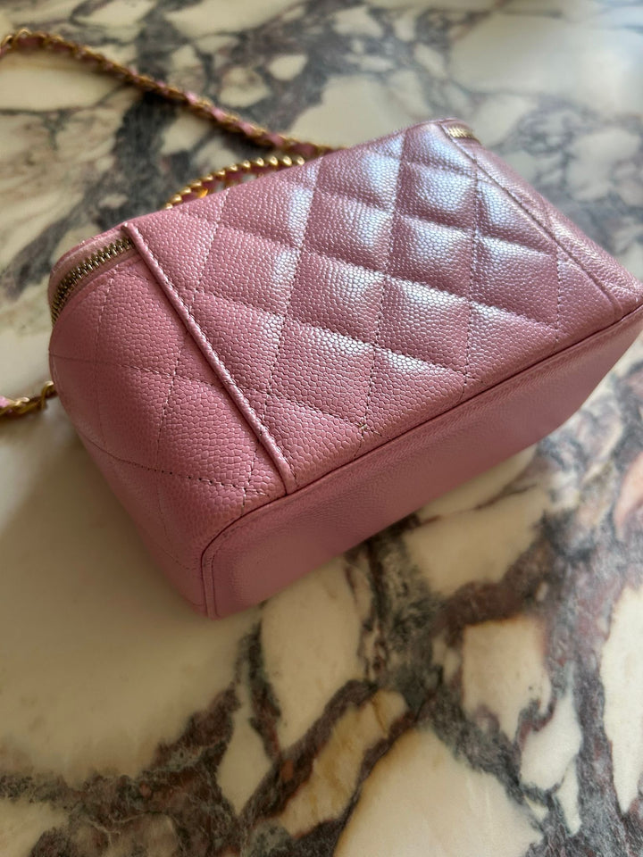 CHANEL 22S Mauve Pink Caviar Aged GHW SMALL Vanity with Metal and Leather top handle 2022