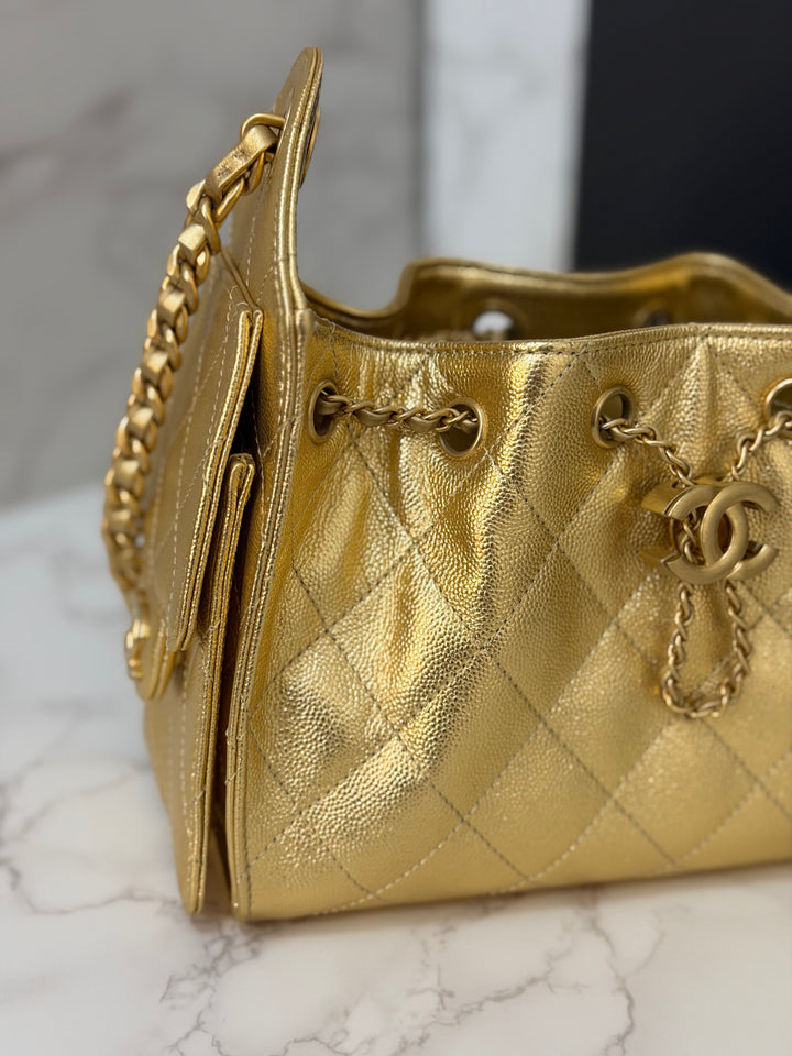CHANEL 26C collection Gold caviar Aged GHW Mini 25 Hobo Bag