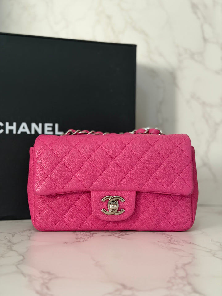 CHANEL series 17 2012/2013 Suede Hot Pink Caviar SHW Mini Rectangular Flap Bag