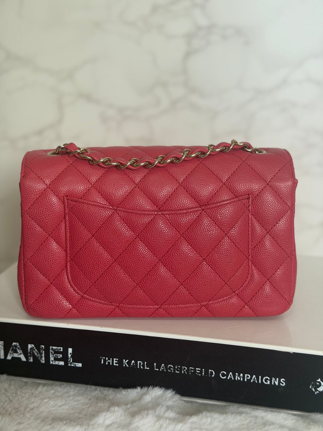 CHANEL 17C series 23 Pink Caviar LGHW Mini Rectangular Flap Bag with edge stitching 2016/2017