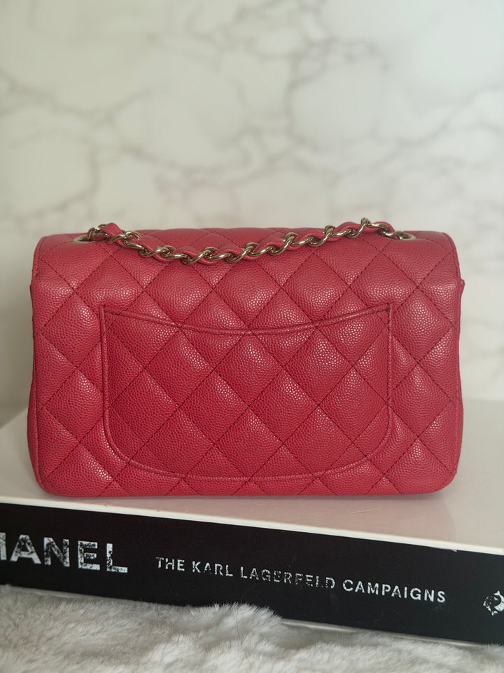 CHANEL 17C series 23 Pink Caviar LGHW Mini Rectangular Flap Bag with edge stitching 2016/2017