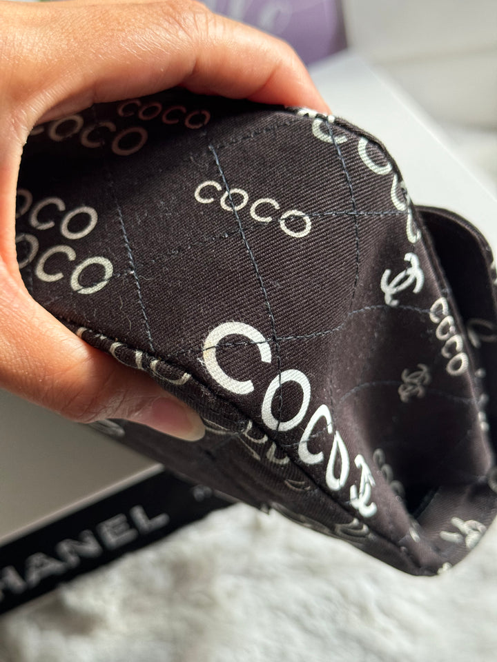 Chanel series 7 2002/2003 Black Canvas Quilted COCO Medium Classic Flap Light Gold Hardware