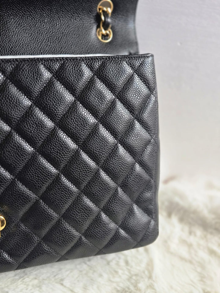 Chanel series 13 2010 Black Caviar Maxi Single Flap Bag with GHW