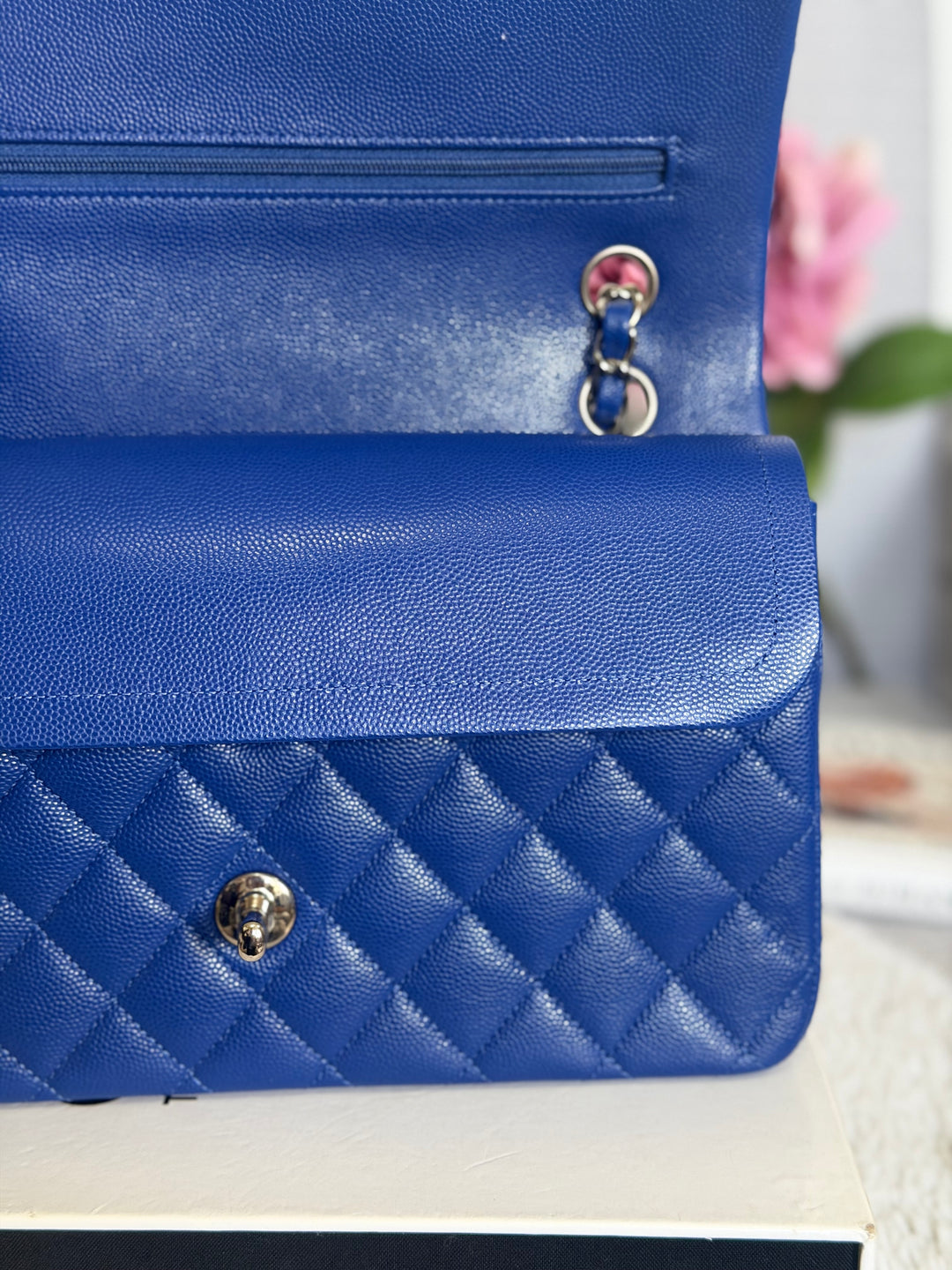 CHANEL Dark Blue Caviar SHW Medium ML Classic Timeless Double Flap Bag 21K collection 2021