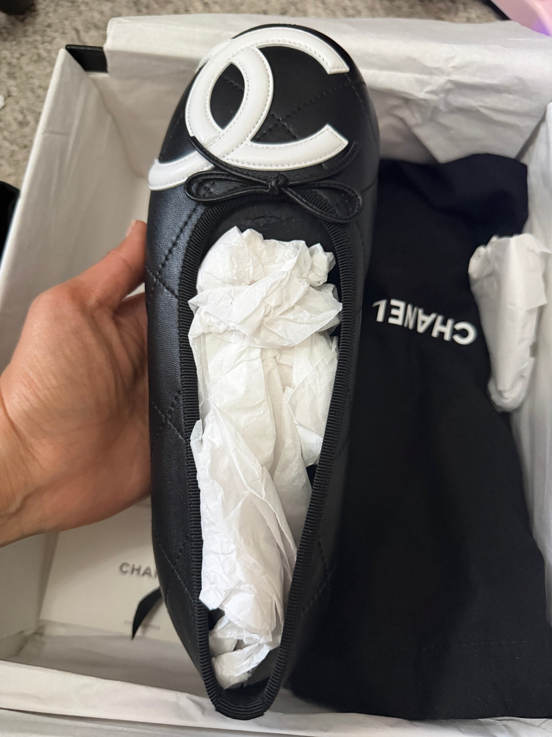 CHANEL Coco Beach 2026 26S Black Lambskin White CC Logo Ballerina Shoes size EU39C TTS