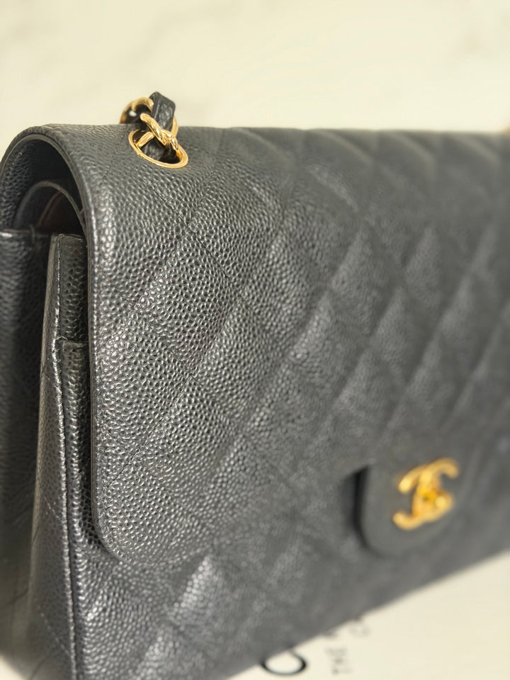 CHANEL series 17 Black Caviar GHW Jumbo Classic Double Flap Bag 2012