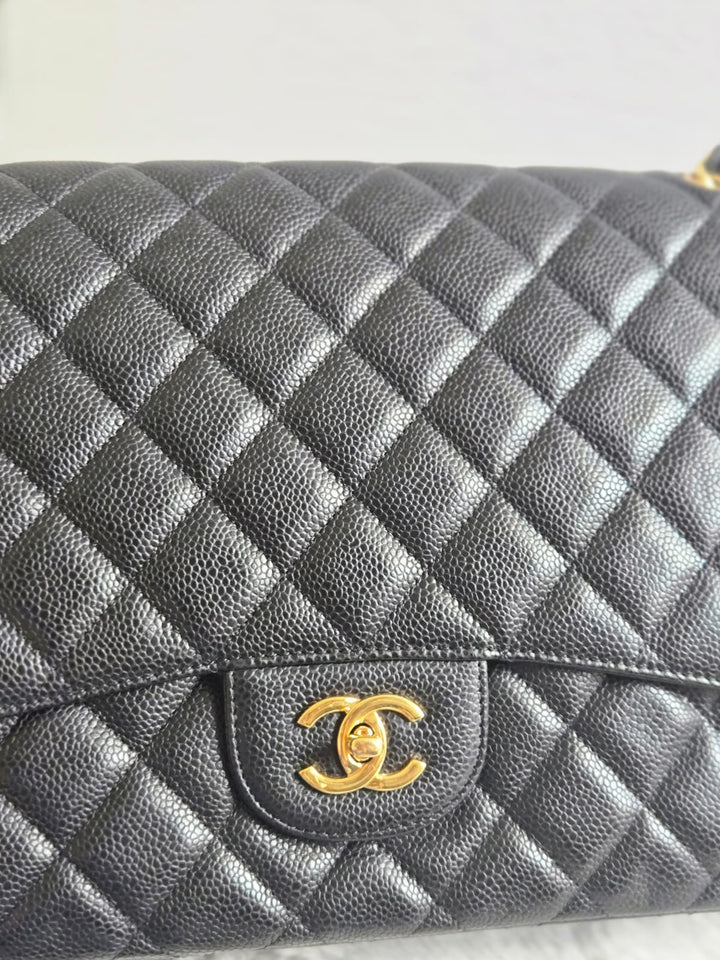 Chanel series 13 2010 Black Caviar Maxi Single Flap Bag with GHW