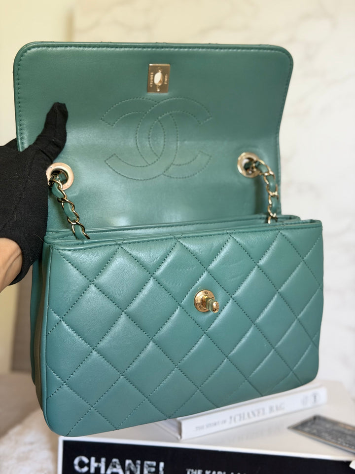 CHANEL series 26 Green Lambskin LGHW Small Trendy CC Top Handle Flap Bag 2018