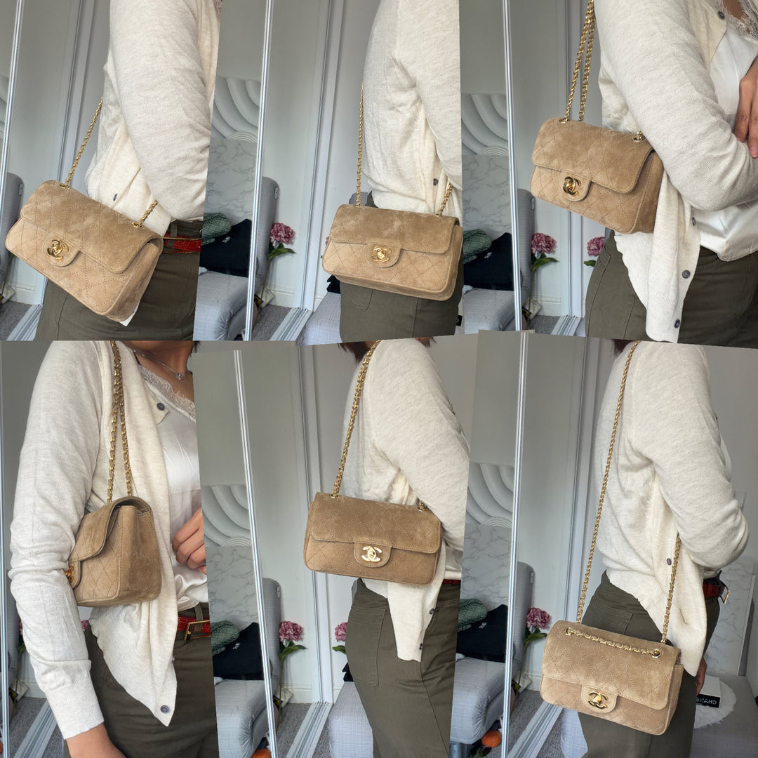 CHANEL 26B Beige Suede Matthie Blazy Mini Flap Bag GHW 2026