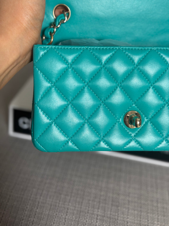 CHANEL series 23 Turquoise Lambskin LGHW Mini Rectangular Flap Bag 2016