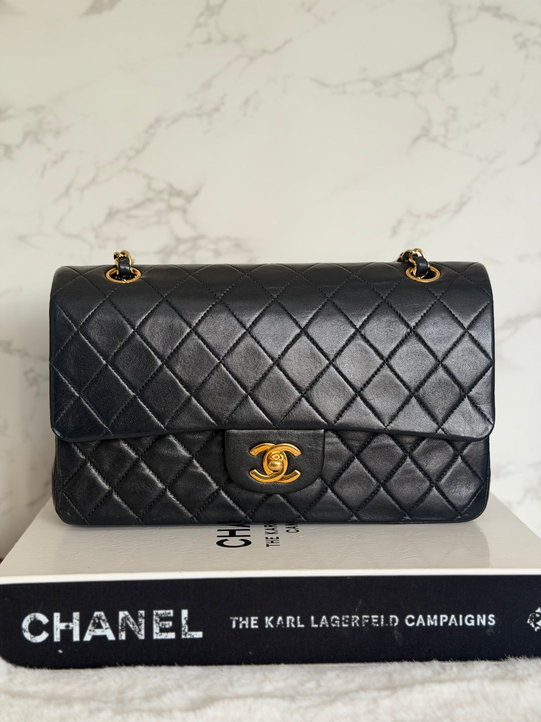 CHANEL series 6 Black Lambskin 24K GHW Vintage Medium ML Timeless Classic Double Flap Bag circa 2000-2002