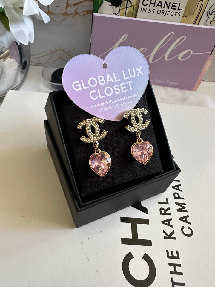 Chanel 22B Heart Gold Tone Earrings