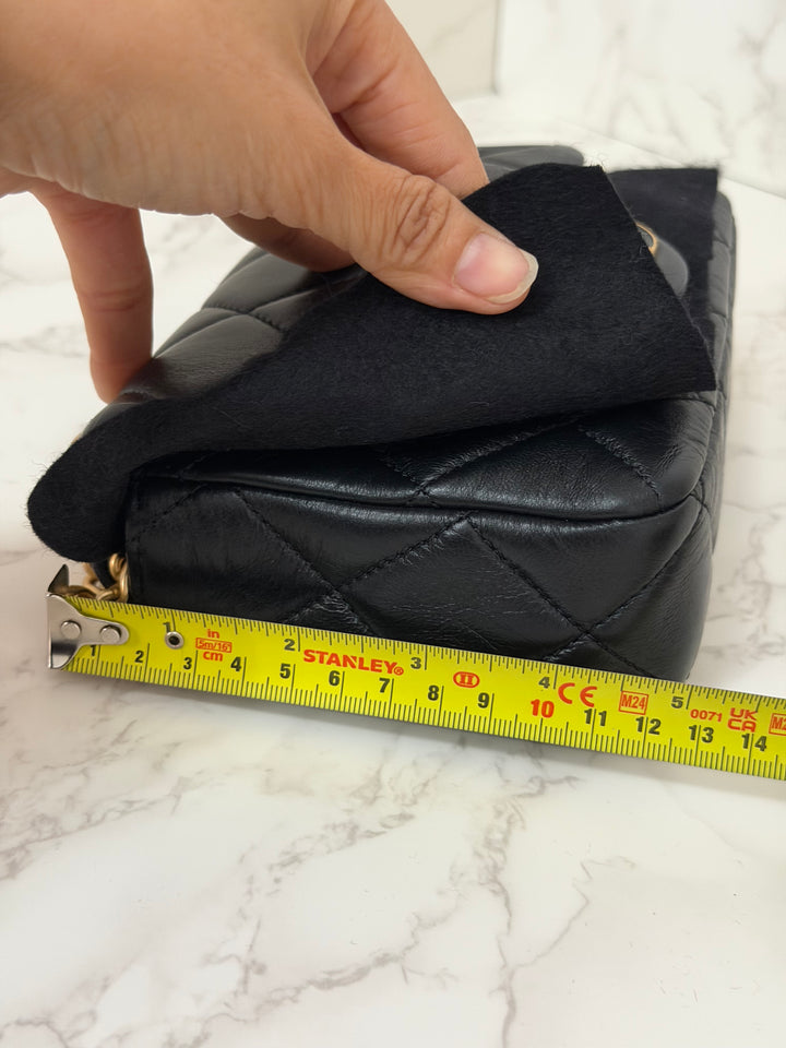 CHANEL Resin CC Black Lambskin Aged GHW Seasonal Flap Bag 2023