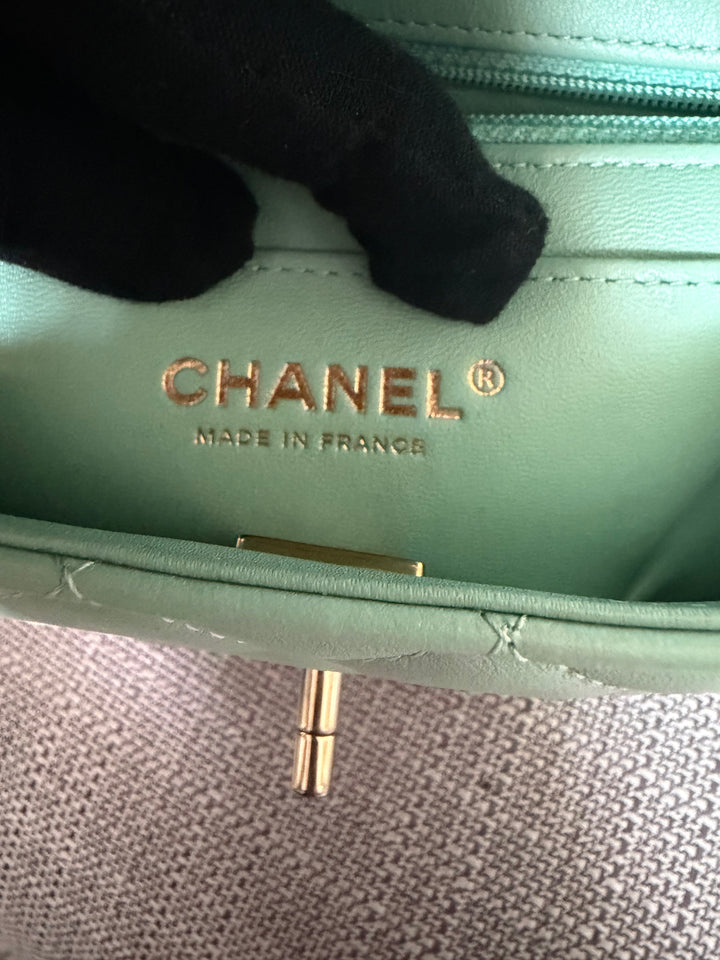 CHANEL Pastel Green Lambskin LGHW Mini Rectangular Flap Bag 2024 8 inches 20 cms