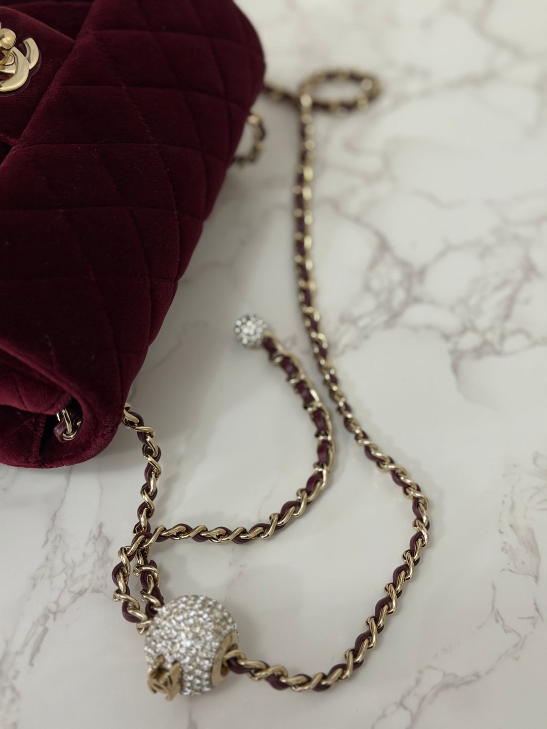 CHANEL series 31 Dark Red/Burgundy Velvet Adjustable Crystal Pearl Crush Mini Rectangular Flap Bag LGHW 2020/2021