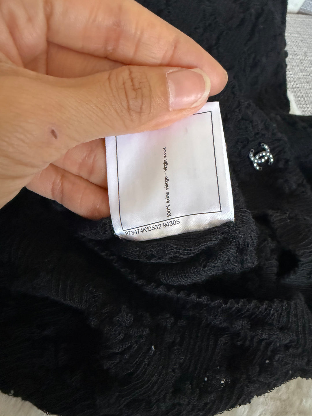 CHANEL 22B Pearl Round the Neck Black Lace Top 2022 size EU 34