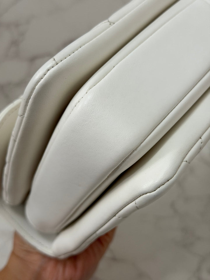 CHANEL 23S collection 2023 White Lambskin LGHW Trendy CC Flap Bag size Small with raised CHANEL Engraved Plate Top Handle