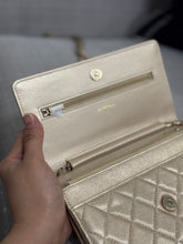 Load image into Gallery viewer, Chanel 21P 2021 Pre Spring/Summer Collection series 31 Iridescent Gold Lambskin Champagne GHW Classic Wallet on Chain (WOC)
