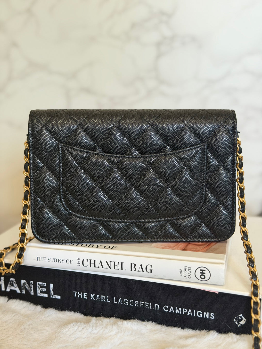 CHANEL Camellia Turnlock Black Lambskin Brushed GHW Classic Wallet on Chain (WOC) microchip 2023