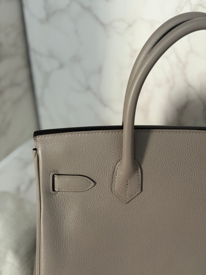 HERMES Gris Asphalt Leather Birkin 30 Bag Palladium Hardware Stamp D 2019