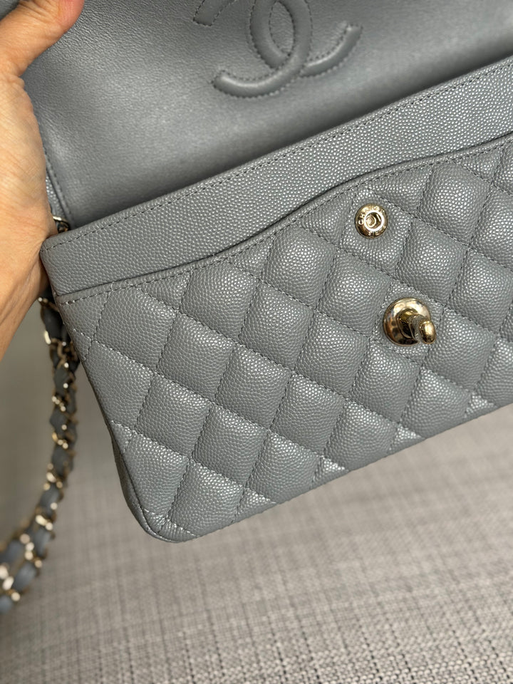 CHANEL Series 29 20C collection 2020 Grey caviar LGHW Small Timeless Classic double flap bag