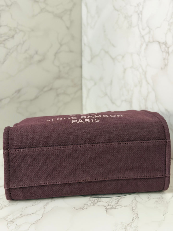Chanel 24B Collection 2024 Burgundy Tweed Deauville Tote with Leather top handle size small and Detachable pouch