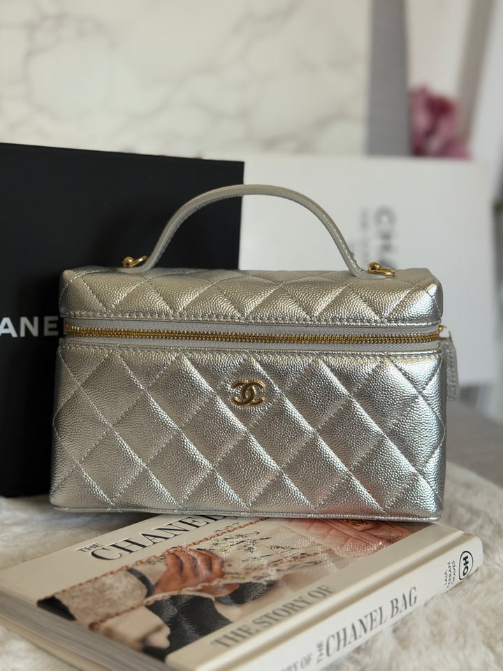 CHANEL 26A 2026 Silver Caviar LGHW Long Vanity LP with detachable Chain 19 cms