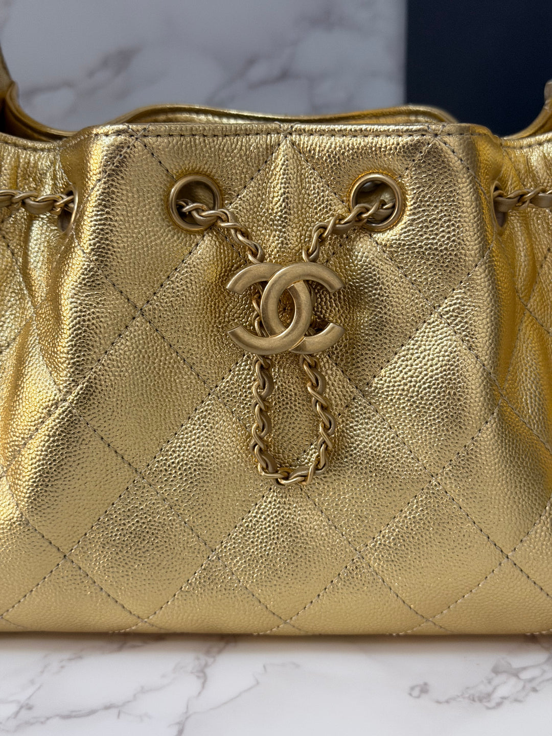 CHANEL 26C collection Gold caviar Aged GHW Mini 25 Hobo Bag