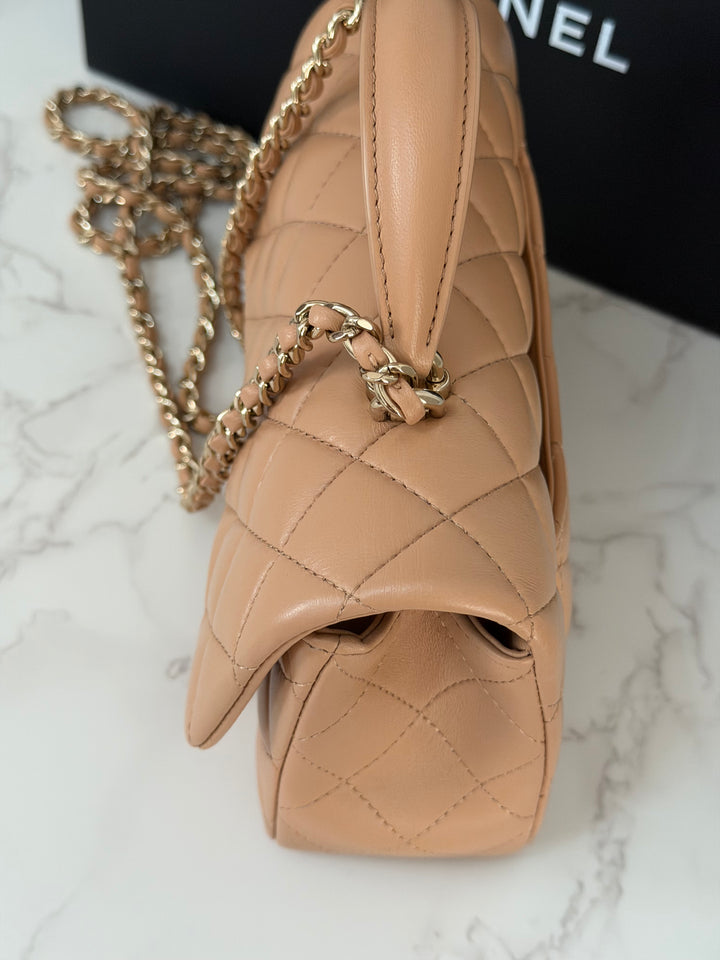 CHANEL 23K 2023 Dark Beige NR649 Lambskin LGHW Mini Rectangular Flap Bag with Top Handle