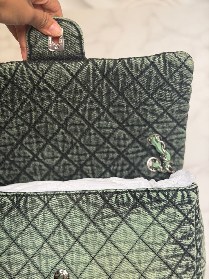 CHANEL 20C series 29 Green Denim Jumbo SHW Denimpression Flap Bag 2020
