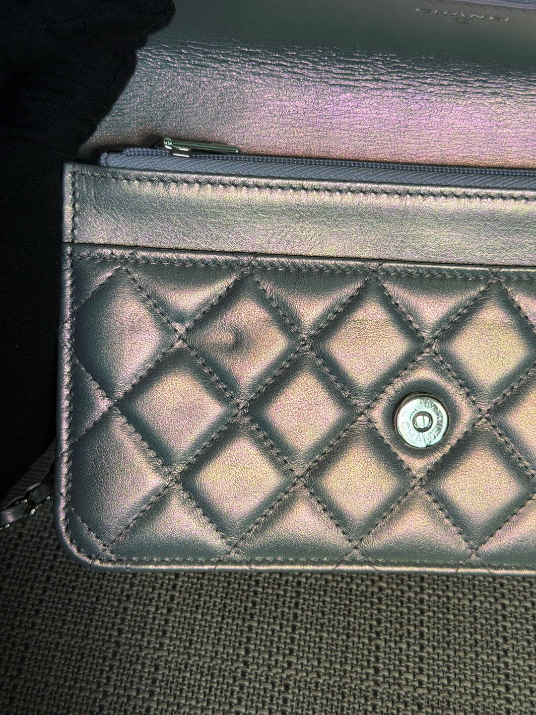 CHANEL Silver Lambskin SHW Classic Wallet on Chain (WOC) 2022
