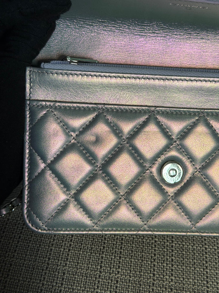 CHANEL Silver Lambskin SHW Classic Wallet on Chain (WOC) 2022