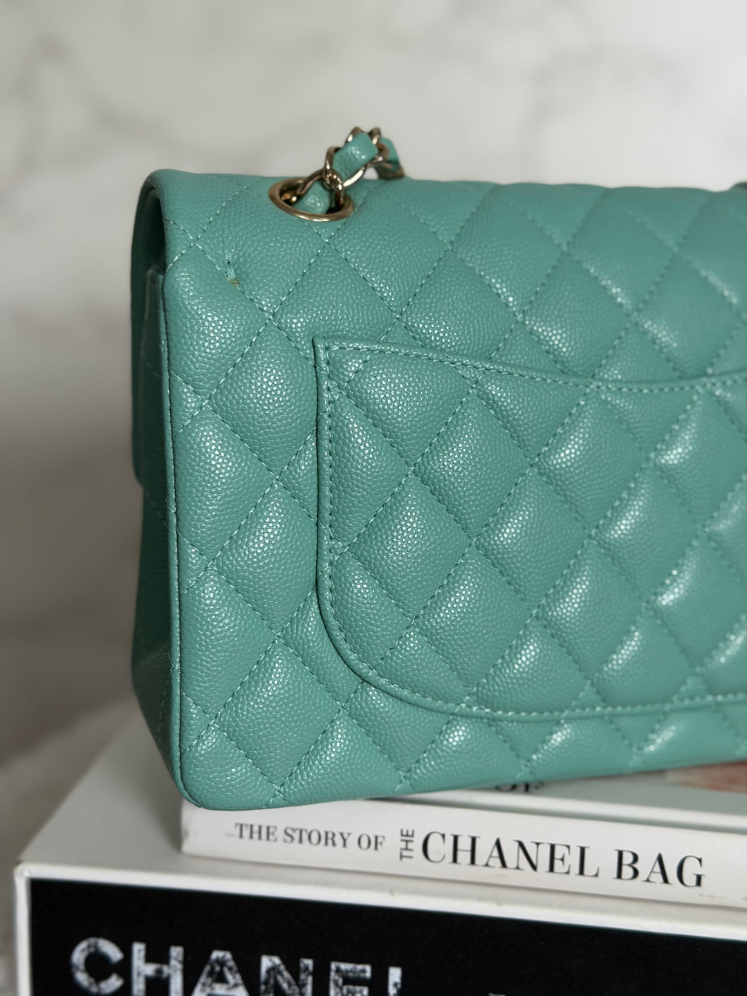 CHANEL 21S series 31 Tiffany Green/Blue Caviar LGHW Small Timeless Classic Double Flap Bag 2021 super rare