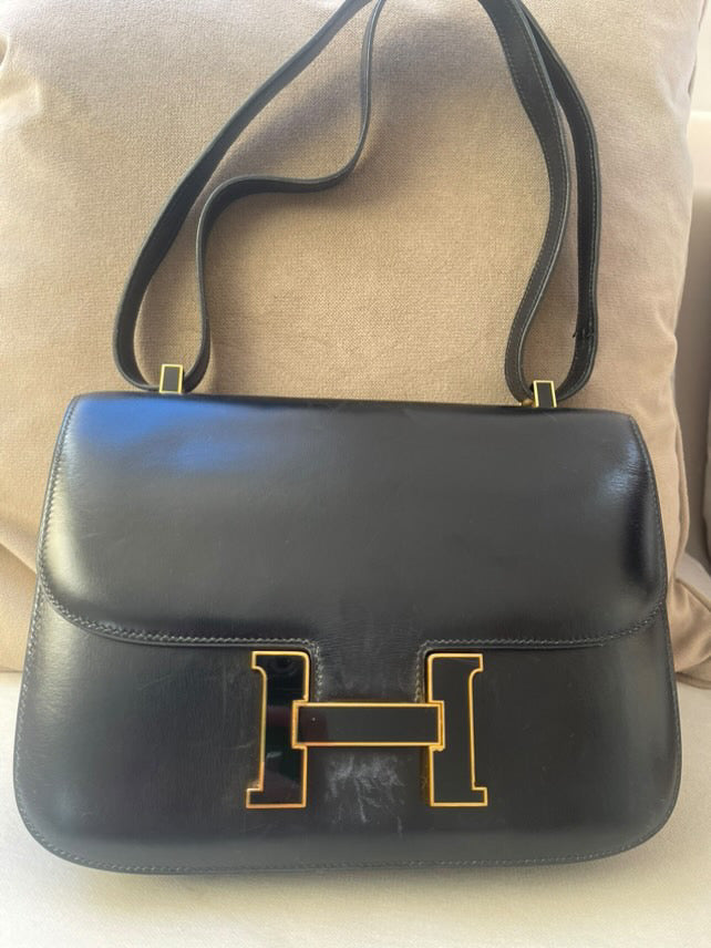 HERMES Constance 24 Black Box Leather Enemel H Closure GHW Vintage Stamp J in Sq