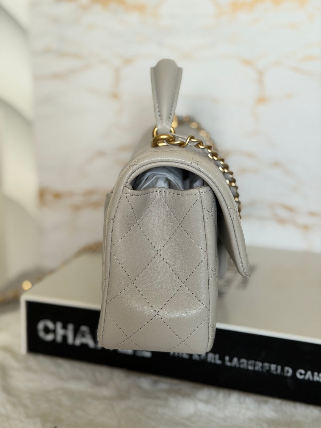 CHANEL Grey Lambskin Aged GHW Top Handle Mini Rectangular Flap Bag 2021 21A collection
