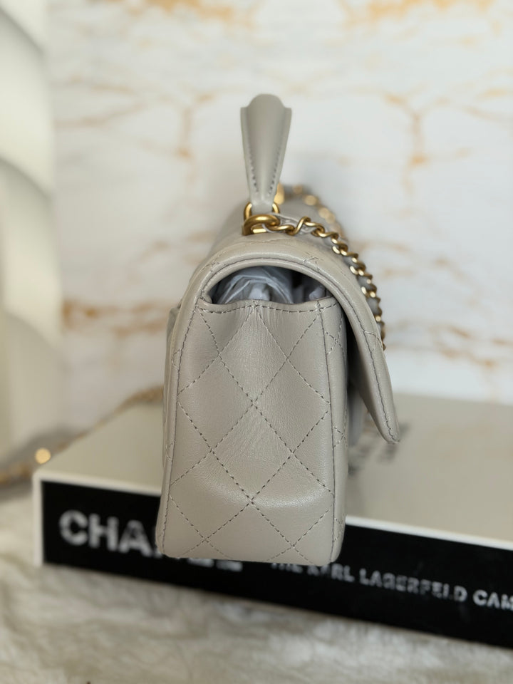 CHANEL Grey Lambskin Aged GHW Top Handle Mini Rectangular Flap Bag 2021 21A collection