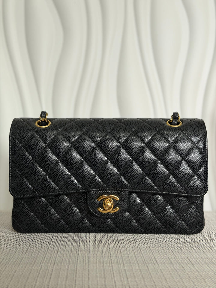 CHANEL 2022 Black Caviar GHW Timeless Classic Medium ML 11.12 Double Flap Bag