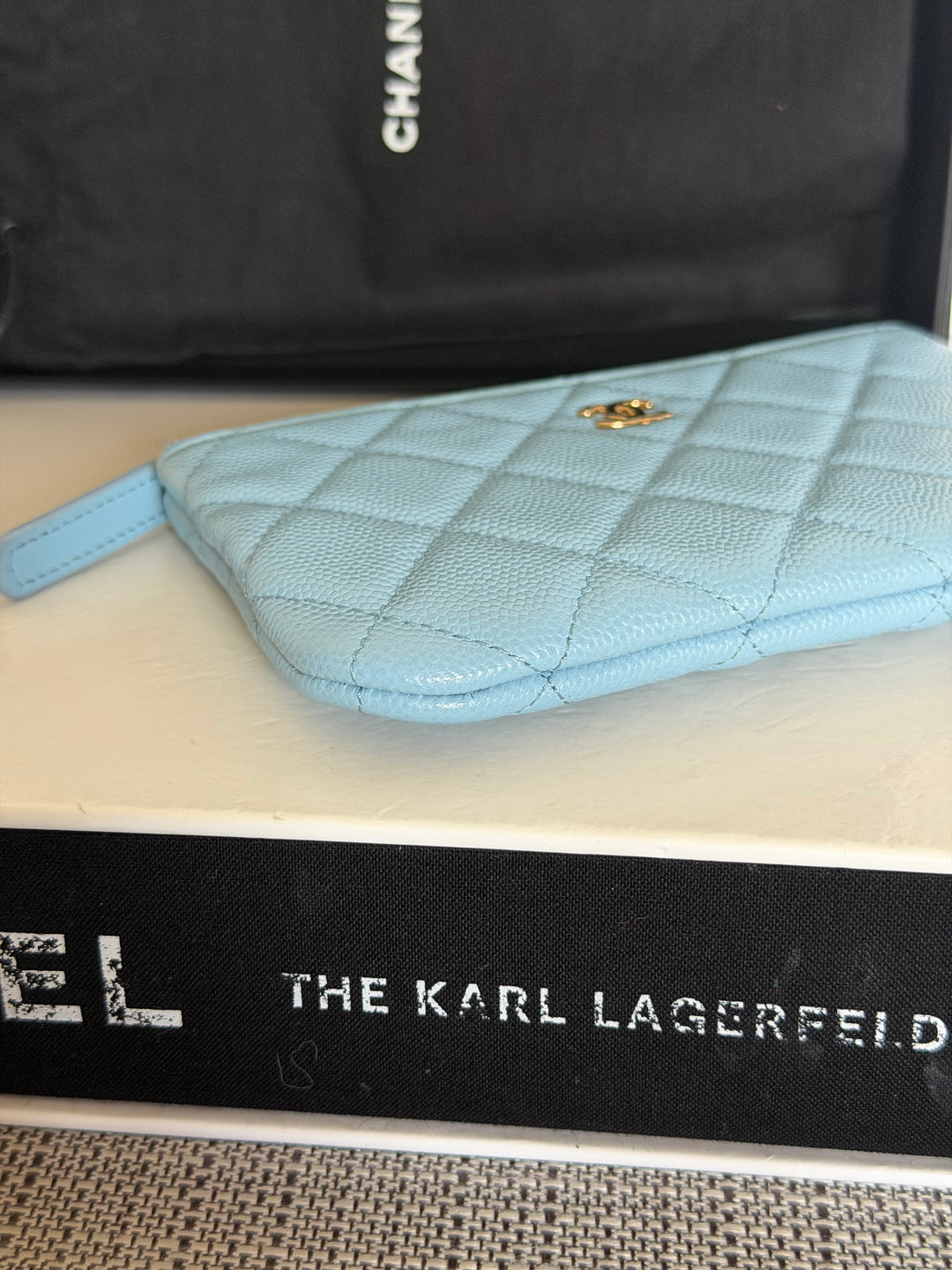 CHANEL series 31 Light Blue Caviar LGHW Mini O Case Pouch 15 cms