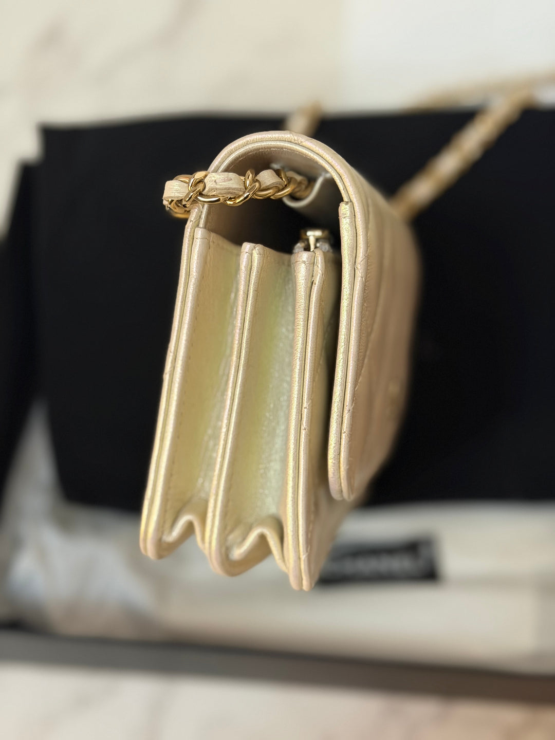 CHANEL series 31 20B Ivory Calf Skin LGHW Mini Wallet on Chain (WOC) 6 inches