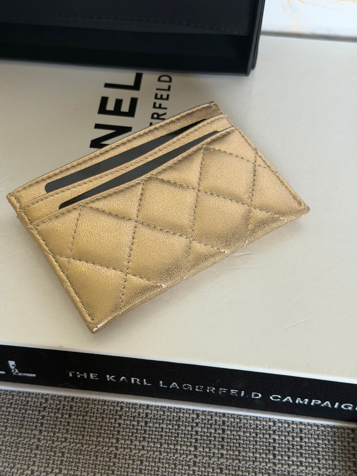 CHANEL Gold Metallic Lambskin LGHW Classic Flat Card Holder 2022