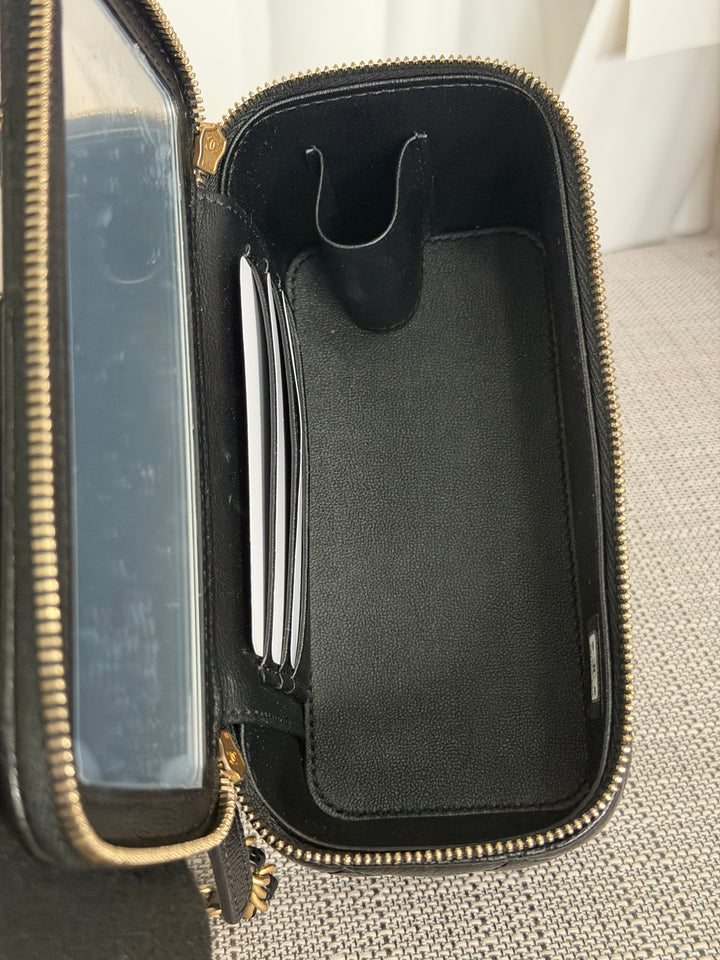 CHANEL Black Caviar Metal Top Handle Small Vanity with Chain 2025 Aged GHW