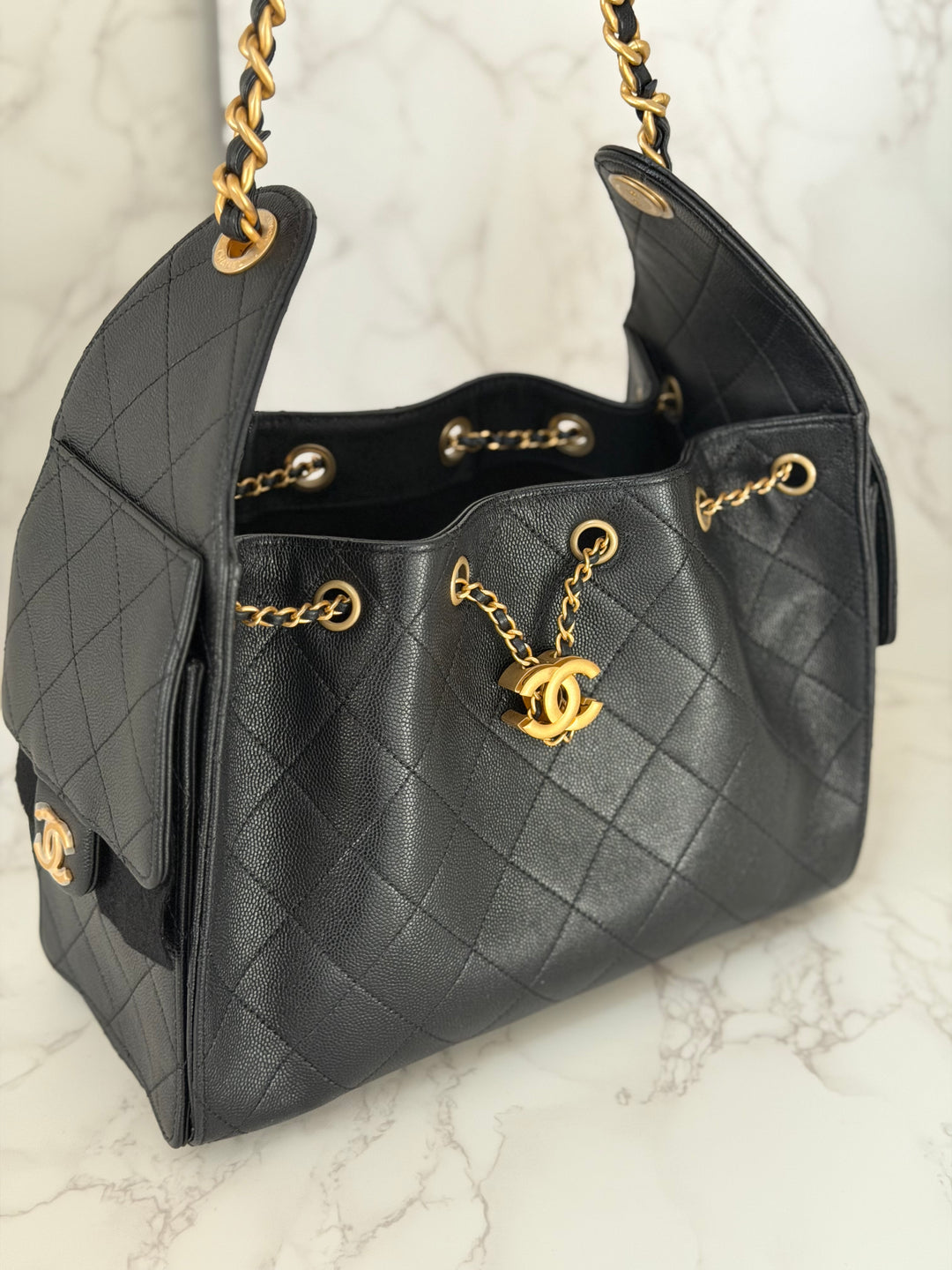 CHANEL 25 2025 size SMALL in Black Caviar Aged GHW Hobo Bag