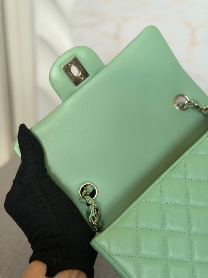 CHANEL Pastel Green Lambskin LGHW Mini Rectangular Flap Bag 2024 8 inches 20 cms